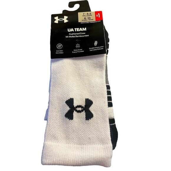 Under Armour UA Team Cushioned Crew Socks 7-8.5 Men/6-10 Women - Picture 1 of 3
